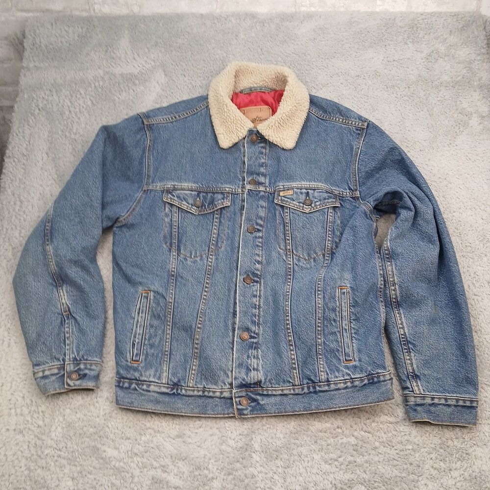 Levi Strauss Signature Men's Sherpa Collar - Lined Denim Trucker Jacket Large